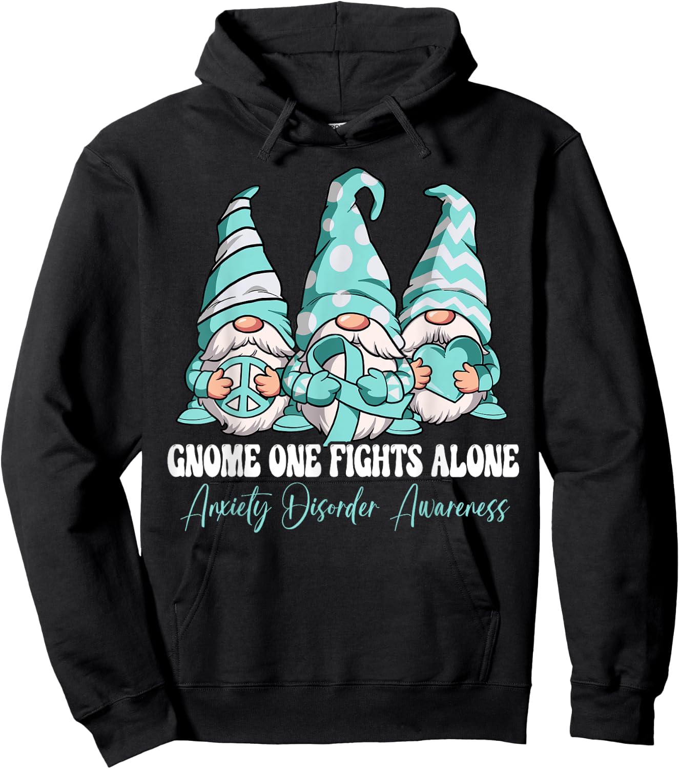 Gnome One Fights Alone Anxiety Disorder Awareness Hoodie - Hoodie | Black