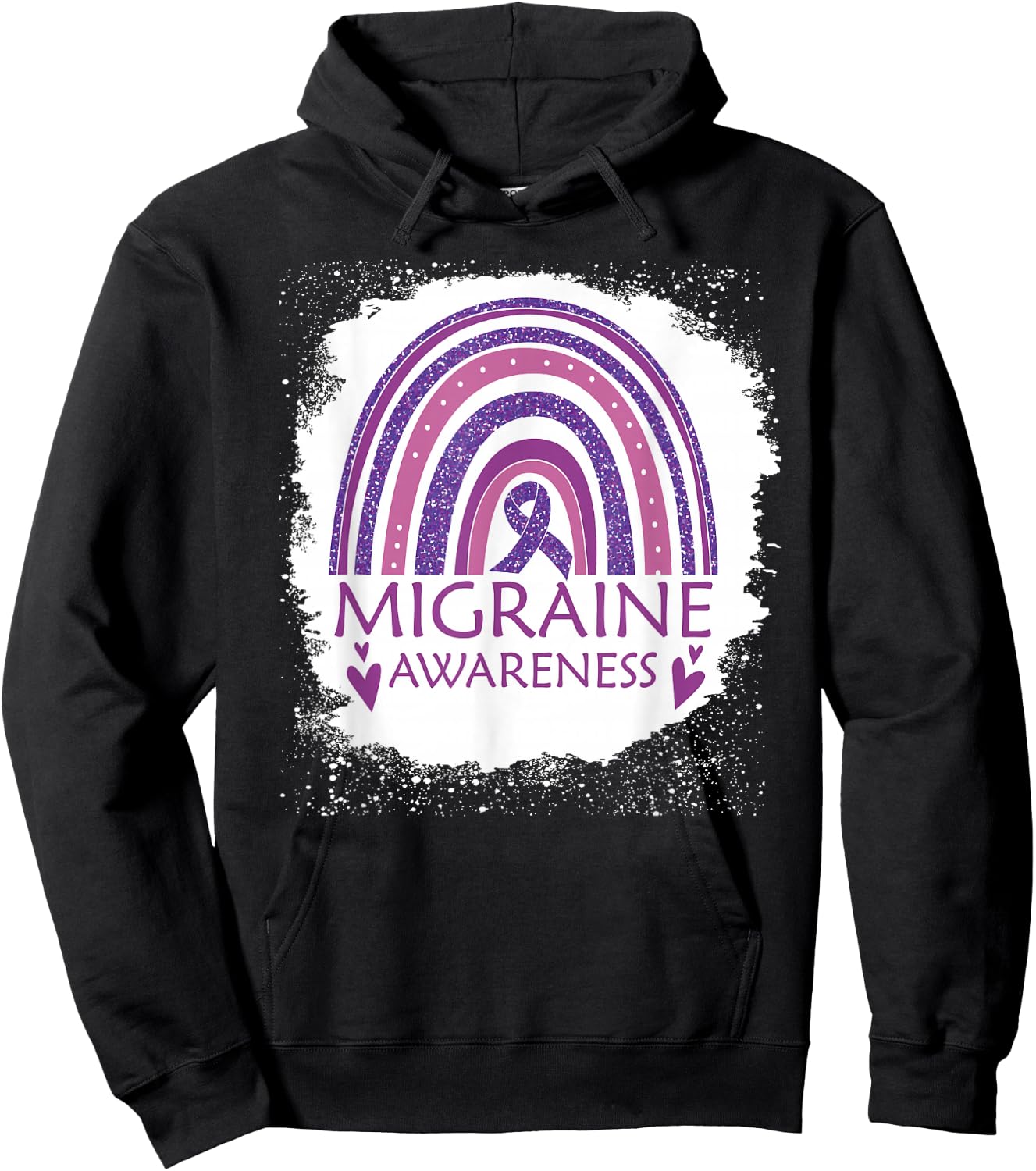 Migraine Awareness Bleached Rainbow Purple Ribbon Men Hoodie - Hoodie | Black