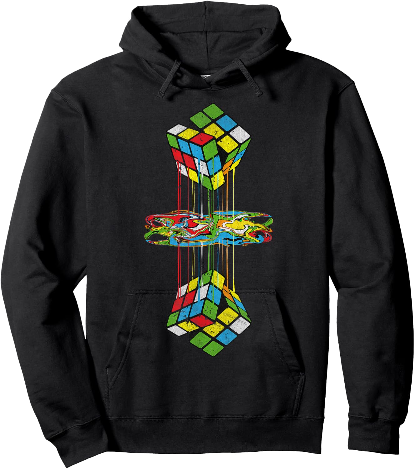 Vintage Melting Cube Refection Graphic Math Speedcubing Hoodie - Hoodie | Black