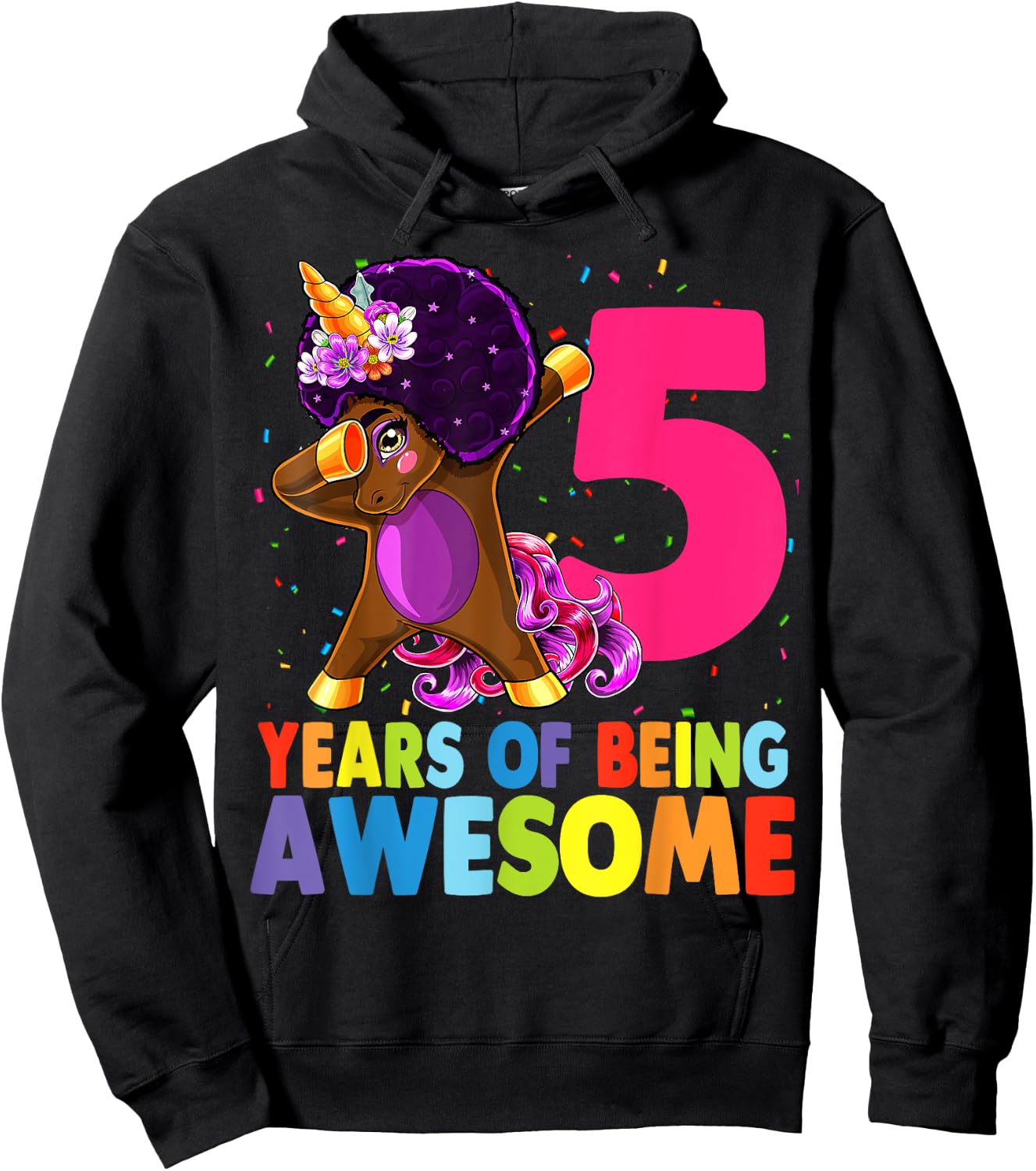 5th Birthday Dabbing Unicorn Afro Party Gift 5 Years Old Hoodie - Hoodie | Black
