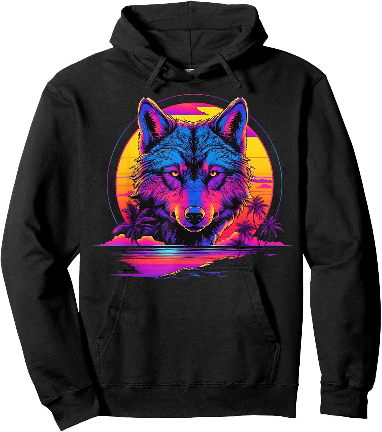 Vintage Retrowave Synthwave 80s Vaporwave Wolf Hoodie - Hoodie | Black