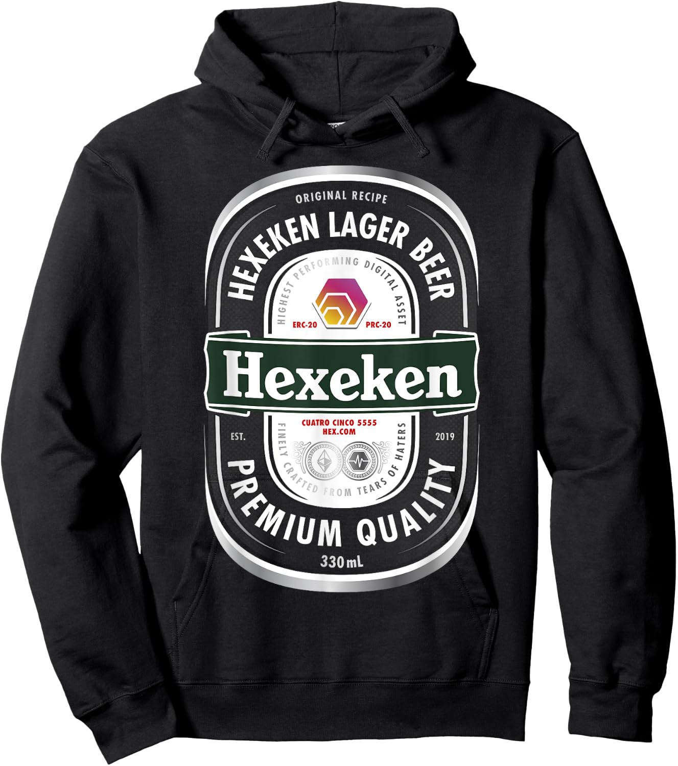 HEX Crypto Hexeken Lager Beer Brand Parody Label Hexican Hoodie - Hoodie | Black
