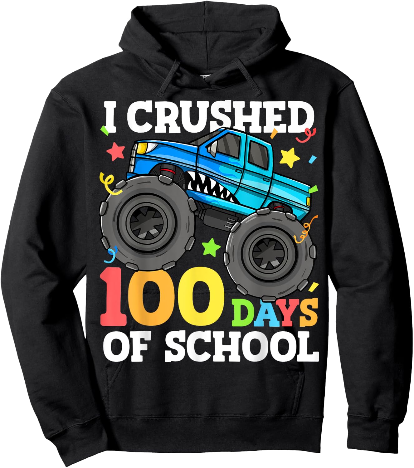 100 Days of School Monster Truck 100th Day of School Boys Hoodie - Hoodie | Black