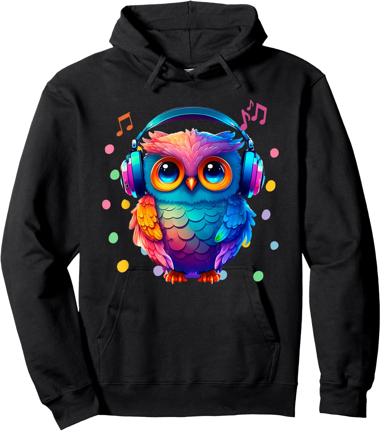Rainbow Owl With Headphones Music Colorful Owl Graphic Hoodie - Hoodie | Black
