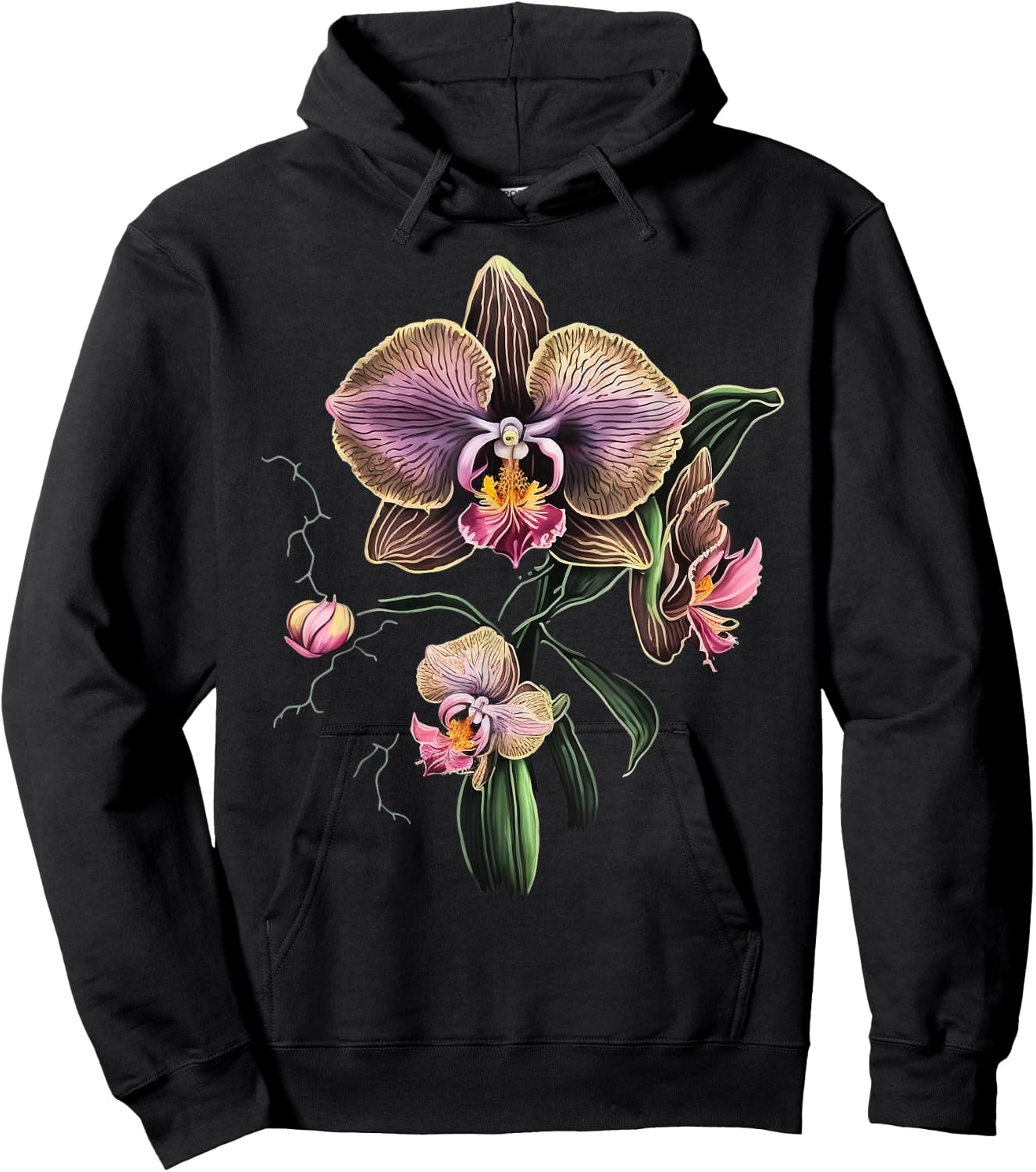Vintage Orchid Flower on Orchid Hoodie - Hoodie | Black
