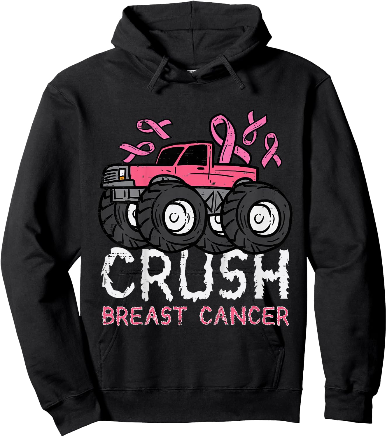 Kids Crush Breast Cancer Awareness Monster Truck Toddler Boy Kids Hoodie - Hoodie | Black