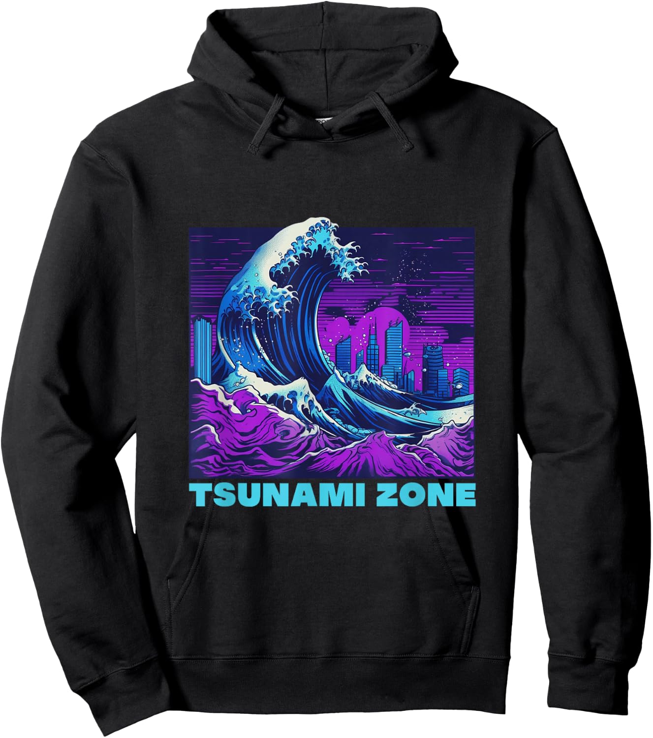 Great Wave Vaporwave "Tsunami Zone" Synthwave Tidal Wave Hoodie - Hoodie | Black