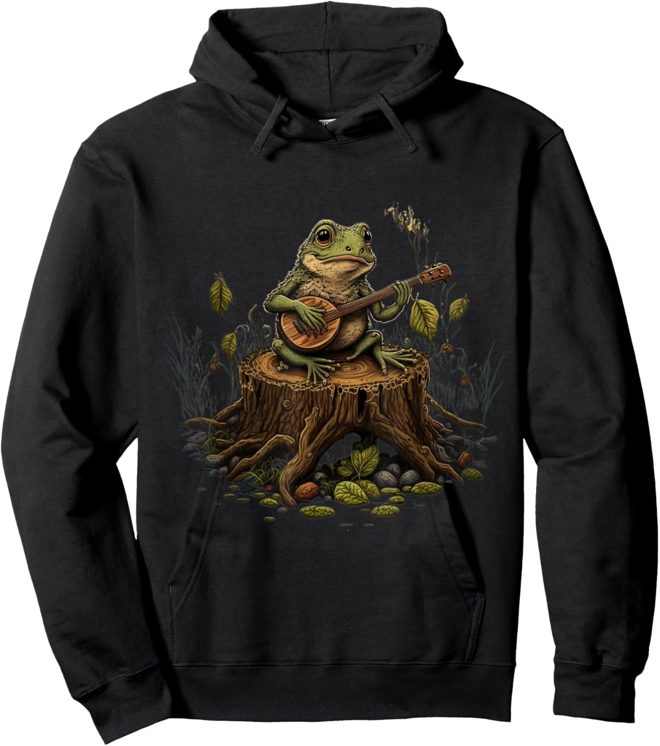Frog Playing Banjo On Log Hoodie - Hoodie | Black