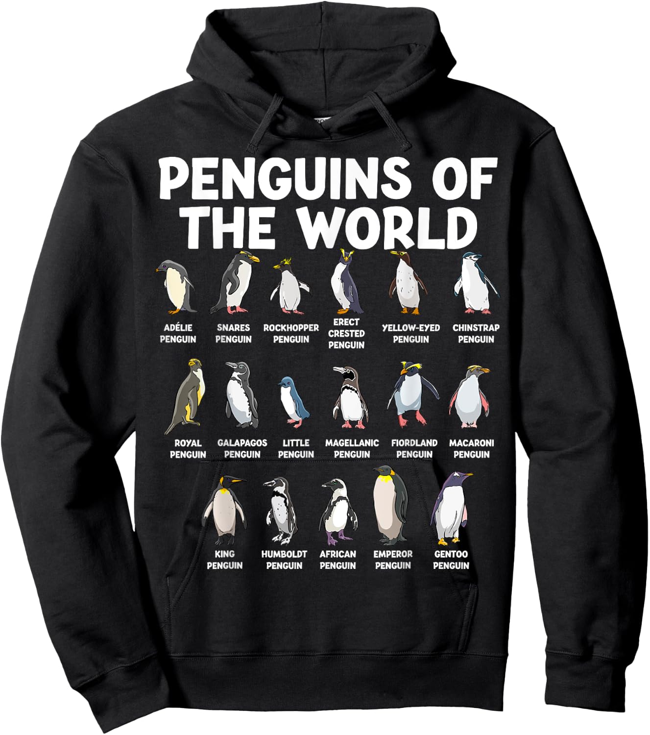 Penguins Of The World Kawaii Types Of Penguins Sea Animal Hoodie - Hoodie | Black