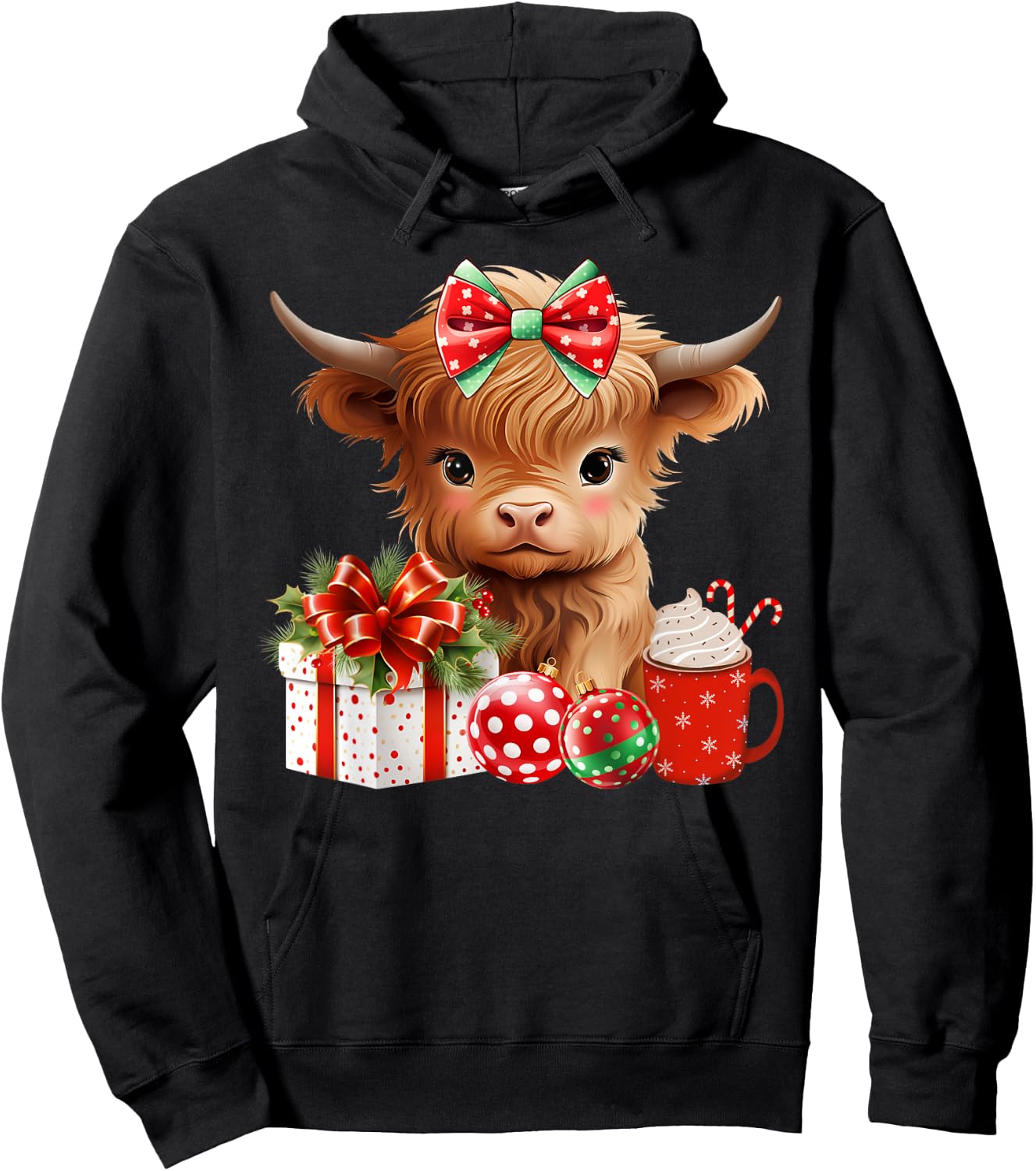 Cute Baby Highland Cow Merry Christmas Farmer Cow Xmas Hoodie - Hoodie | Black