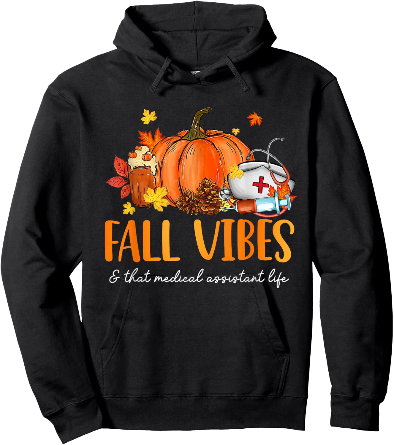 Fall Vibes & That Medical Assistant Life Leopard Pumpkin Hoodie - Hoodie | Black