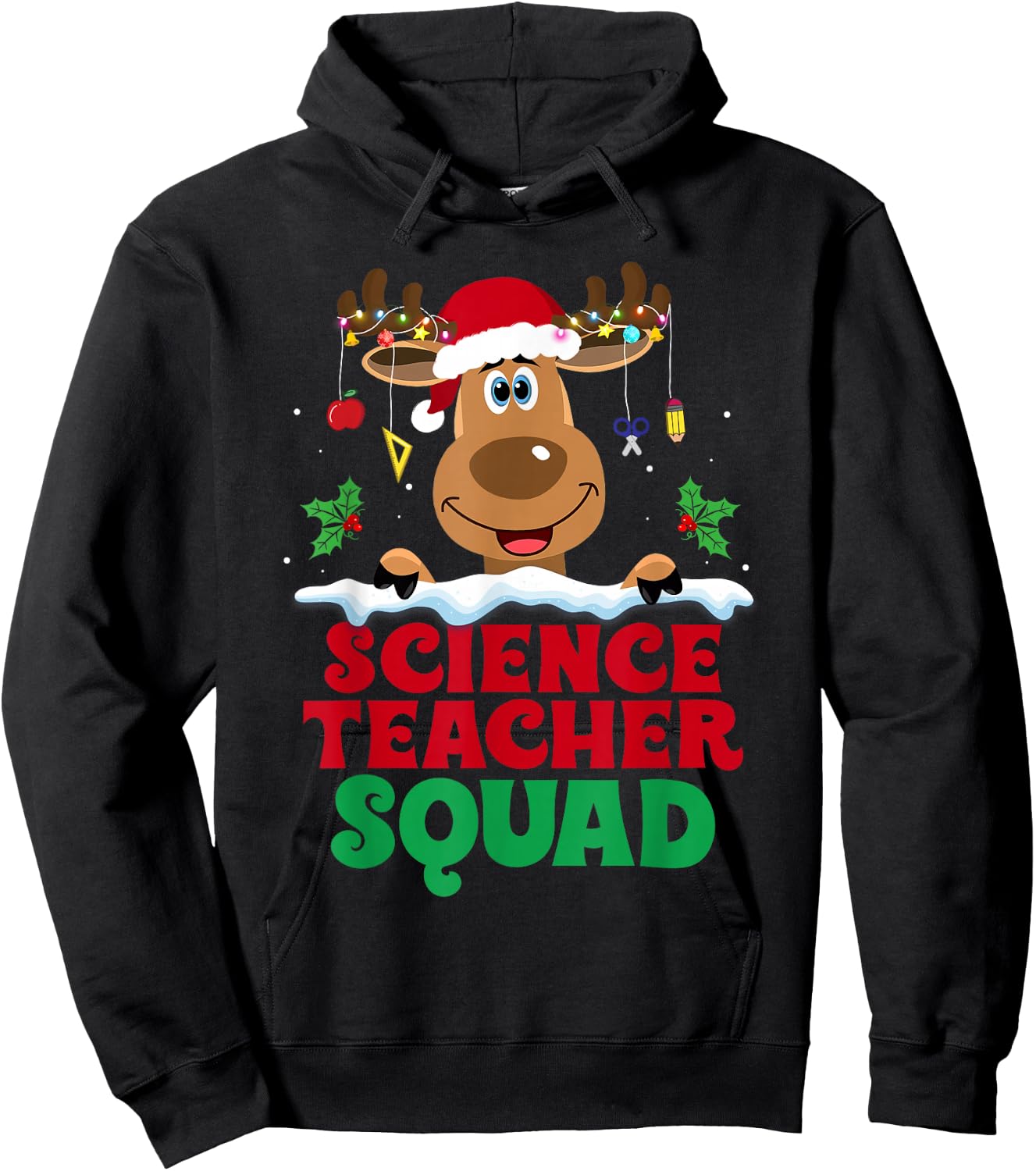Science Teacher Squad Reindeer Santa Hat Funny Christmas Hoodie - Hoodie | Black
