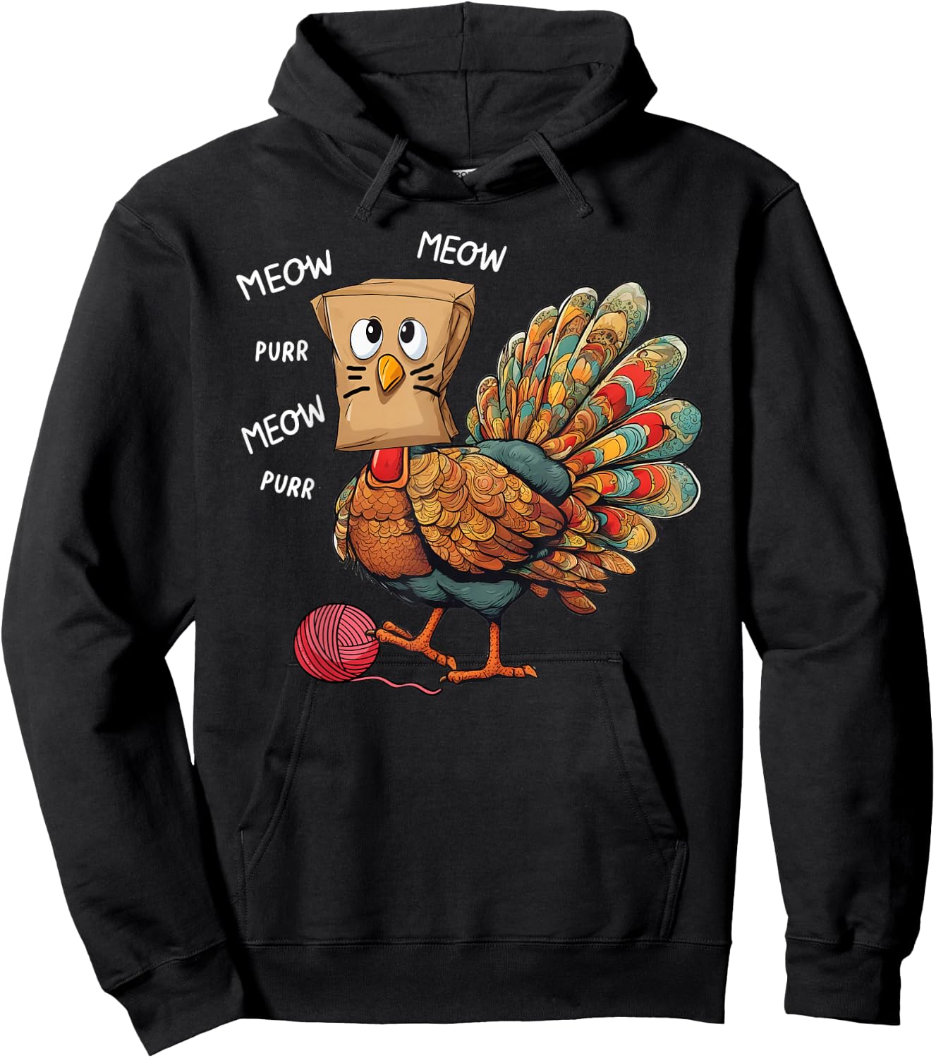 Thanksgiving Turkey Meow I'm a Cat Funny Thanksgiving Men Women Girls Kids Hoodie - Hoodie | Black