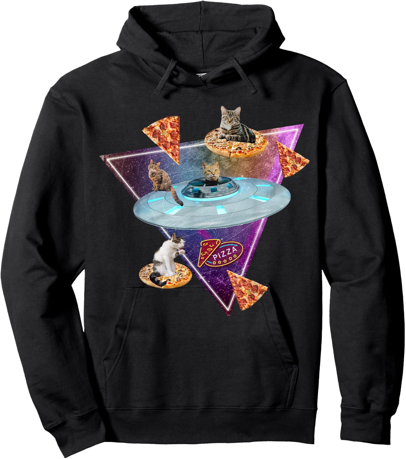 Funny UFO Space Pizza Galaxy Cat Women Kids Hoodie - Hoodie | Black