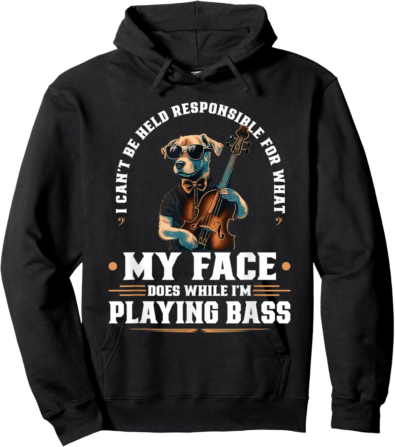 Upright Bass Player Face Quote, Jazz Dog Double Bass Fiddle Women Hoodie - Hoodie | Black