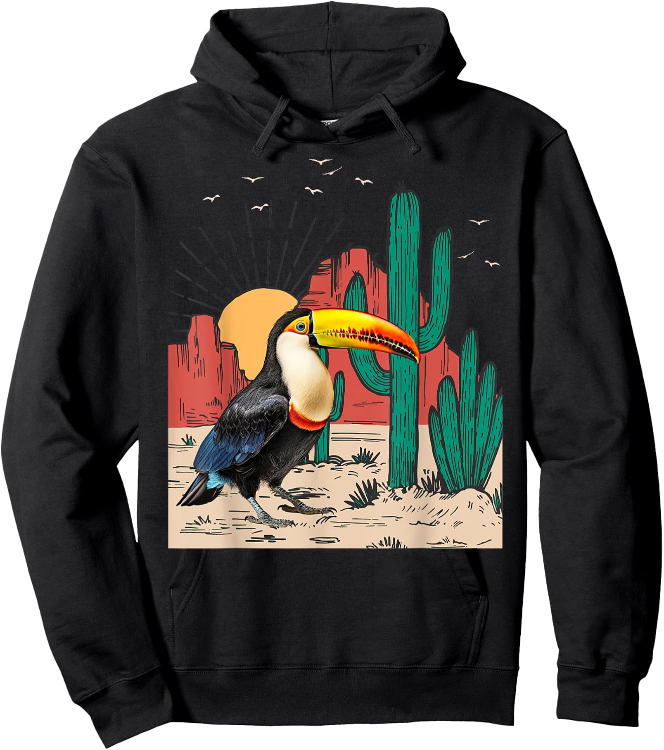 Toucans Birds Vintage Sunset Mountain Cactus Desert Toucan Hoodie - Hoodie | Black