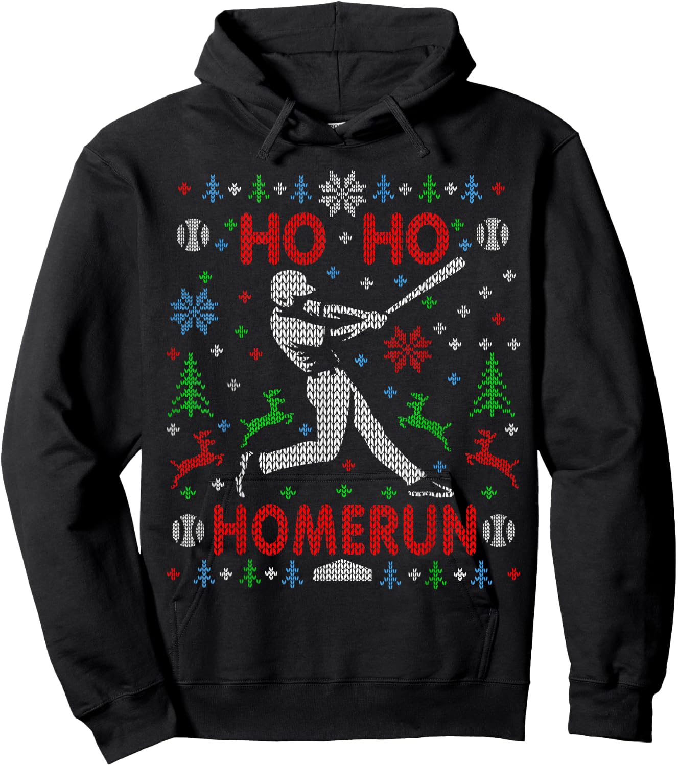 Ho Ho Homerun Baseball Ugly Christmas Sweater Party Hitter Hoodie - Hoodie | Black