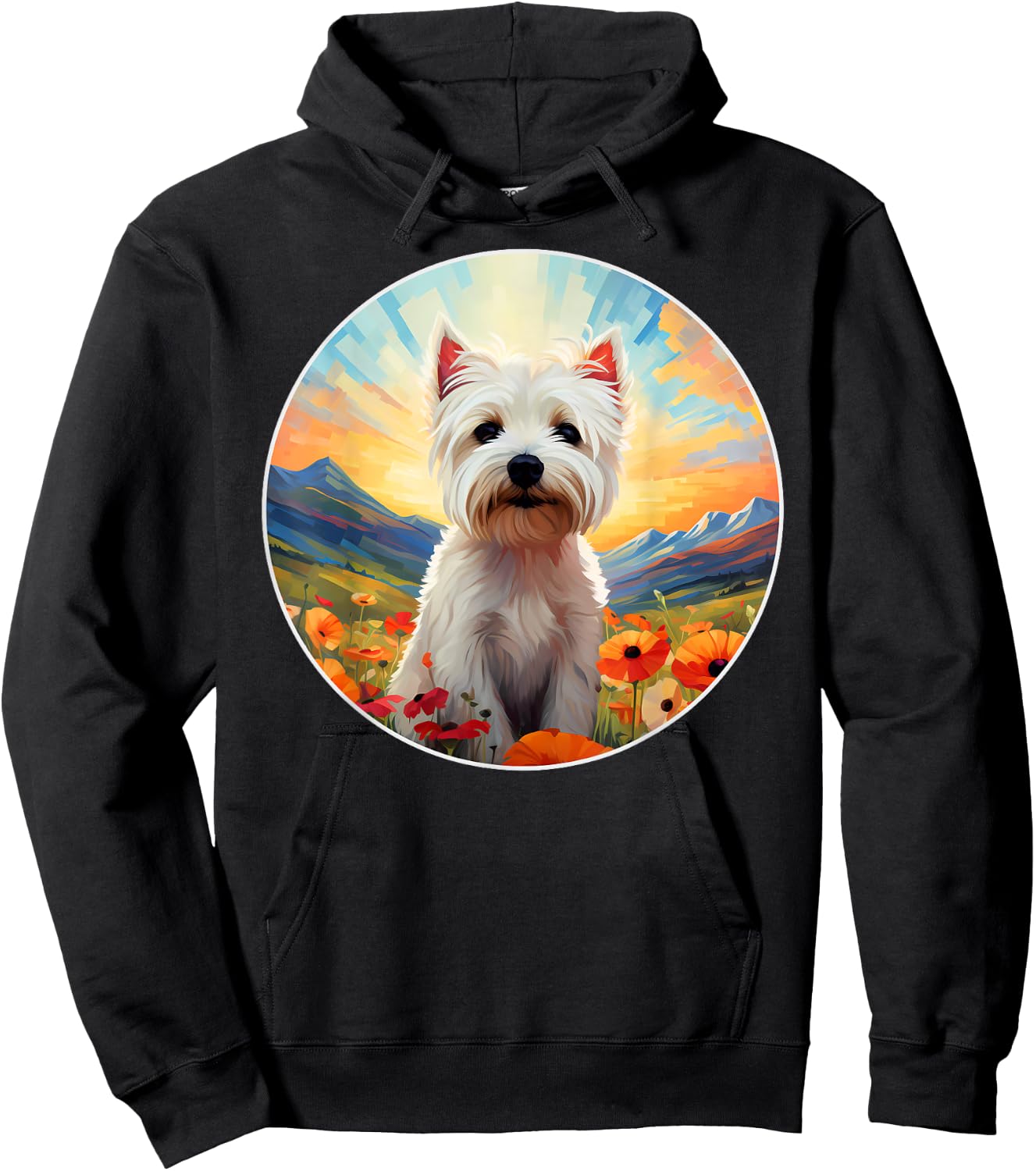 Cute West Highland Terrier Westie Flower Mountain Sunset Dog Men Women Girls Kids Hoodie - Hoodie | Black