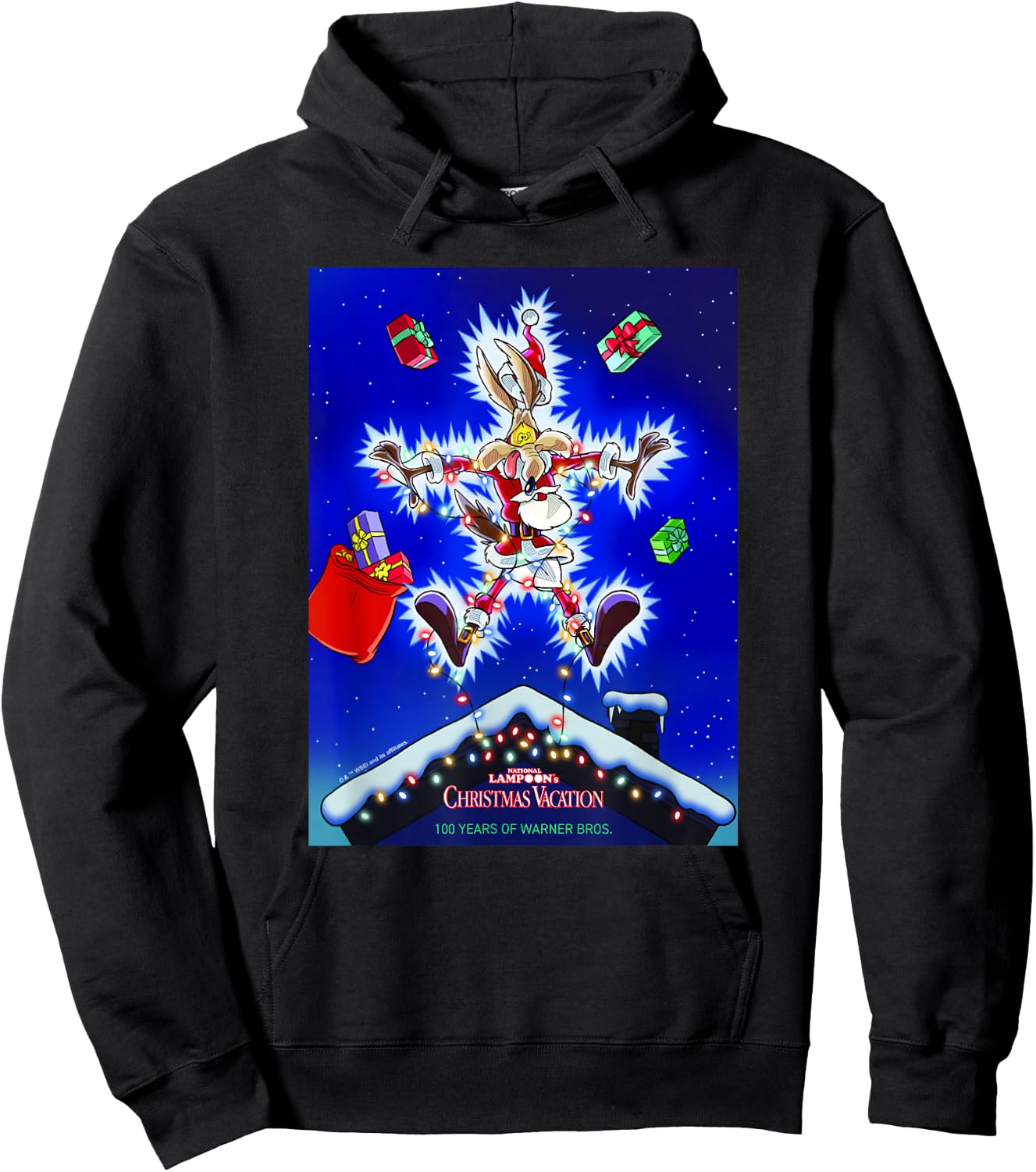 WB 100 Looney Tunes Christmas Vacation Wile E. Coyote Santa Hoodie - Hoodie | Black
