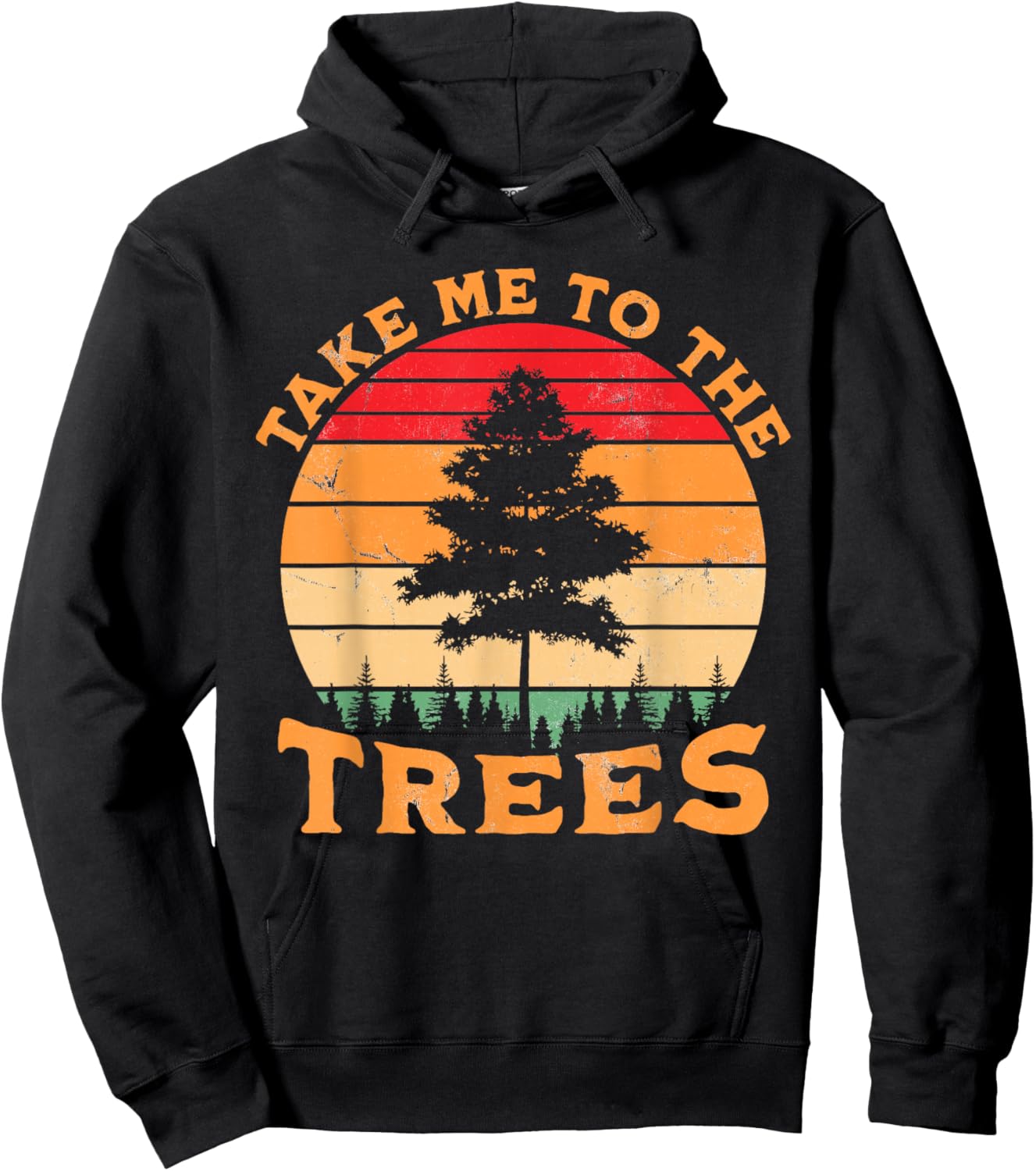 Hiking Camping Take Me To The Trees Retro Sunset Hoodie - Hoodie | Black
