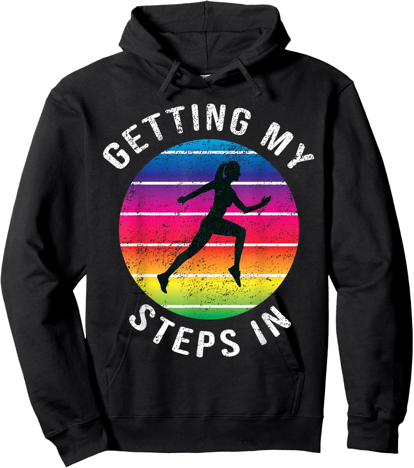 Funny Getting My Steps In Women Running Rainbow Workout Hoodie - Hoodie | Black