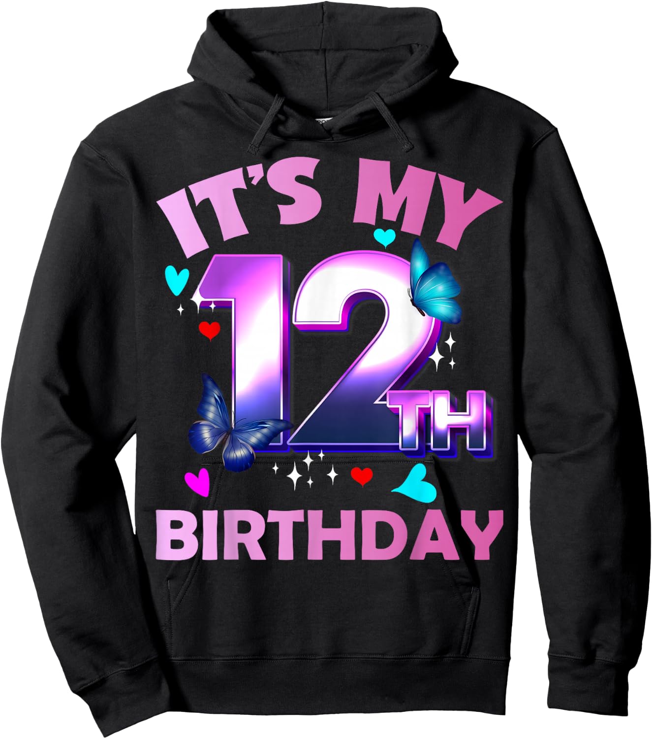 Butterflies - Girls and Boys - It´s My 12th Birthday Hoodie - Hoodie | Black