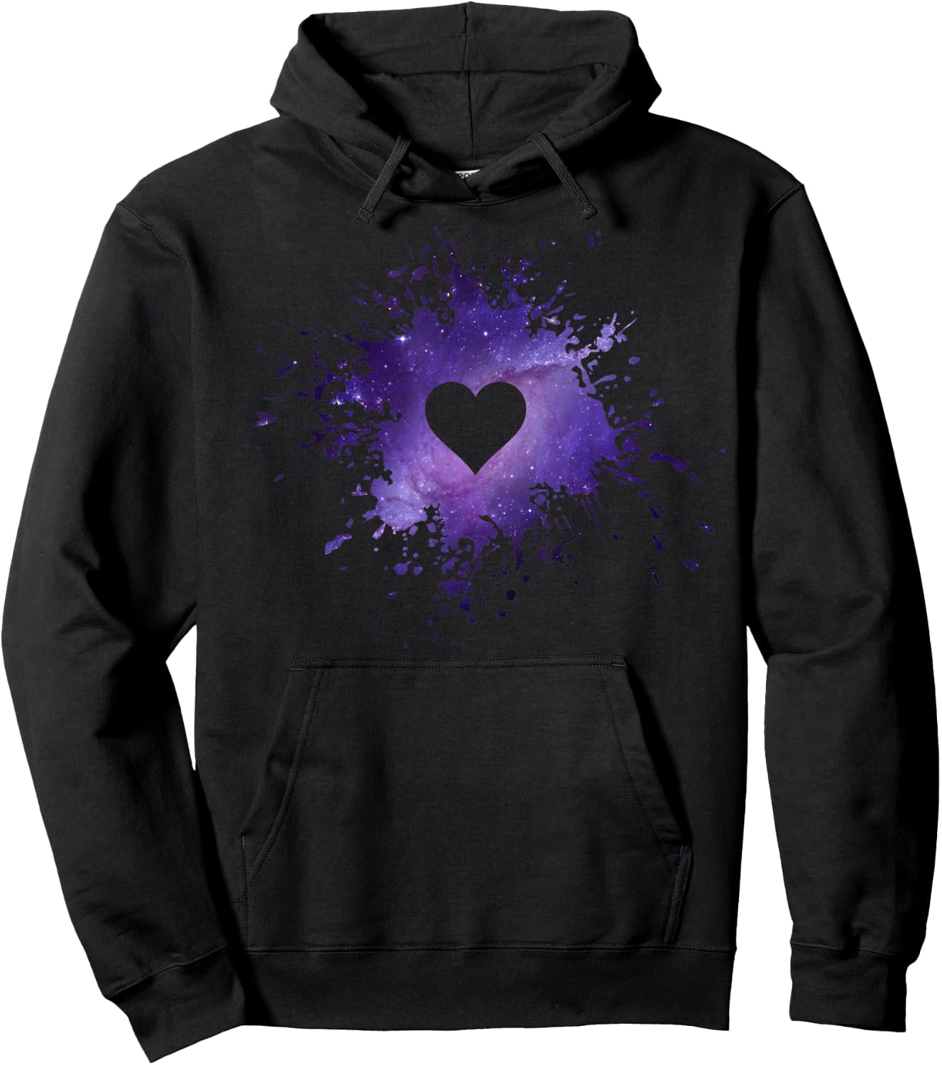Purple Galaxy Splatter Heart Valentine's Day Design Hoodie - Hoodie | Black