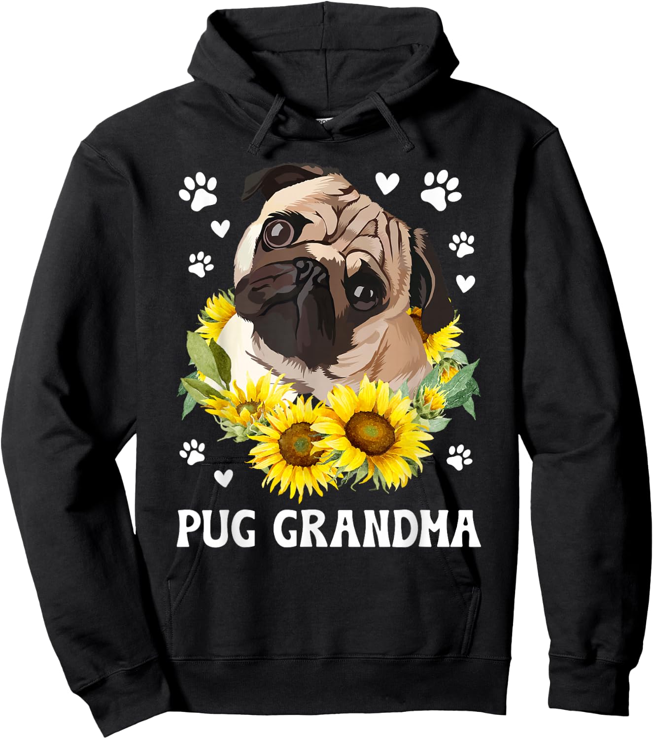 Pug Grandma Flowers Grandma Of A Pug Grandmother Hoodie - Hoodie | Black