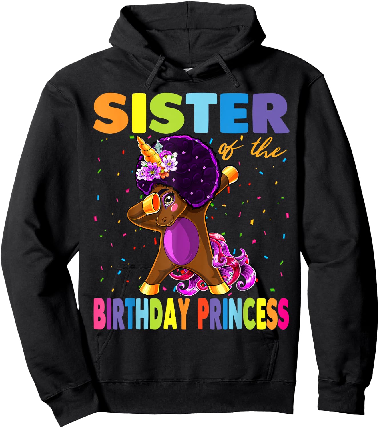 Dabbing Unicorn Afro Sister of the Birthday Princess Hoodie - Hoodie | Black