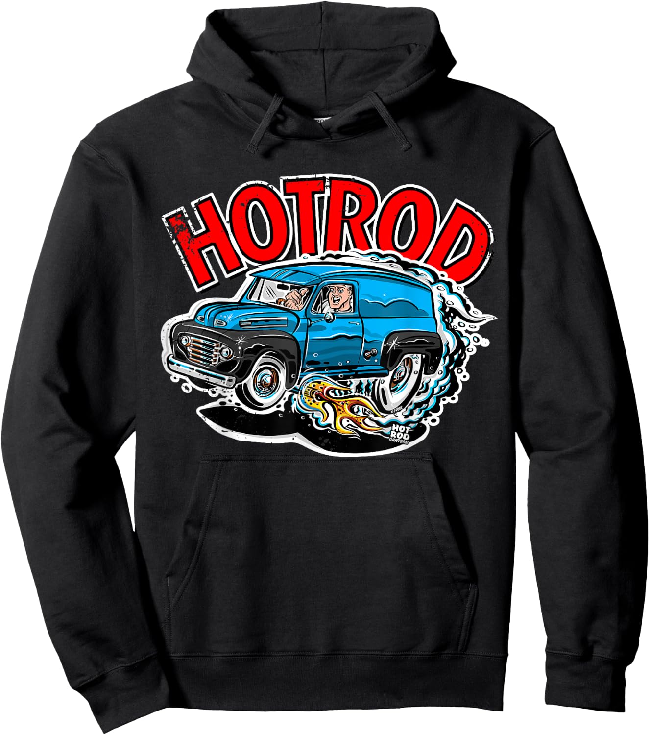 Hot Rod Blue Panel Truck Cartoon Vintage style Hoodie - Hoodie | Black