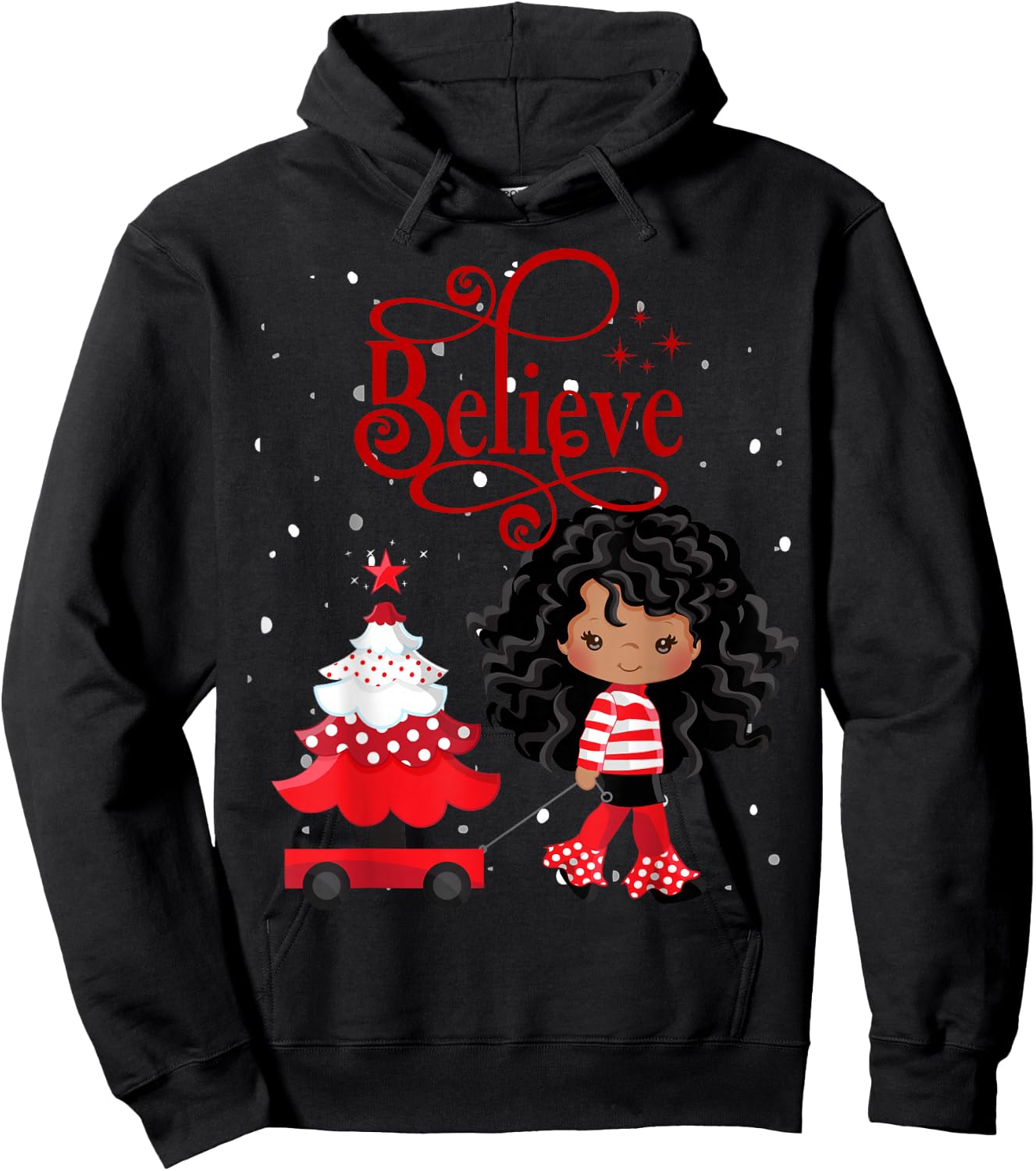 Black Girl Santa Holiday African American Christmas Believe Hoodie - Hoodie | Black