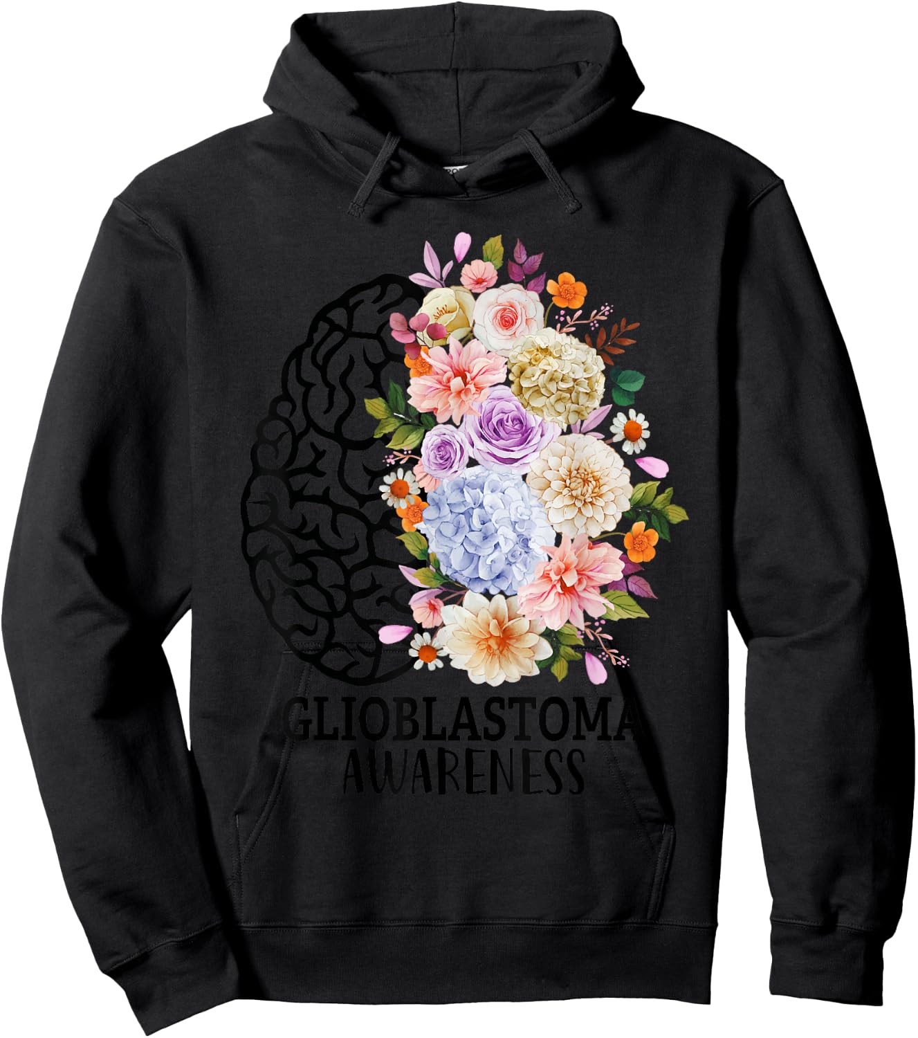 Floral Glioblastoma Awareness Month Brain Cancer Go Gray Hoodie - Hoodie | Black