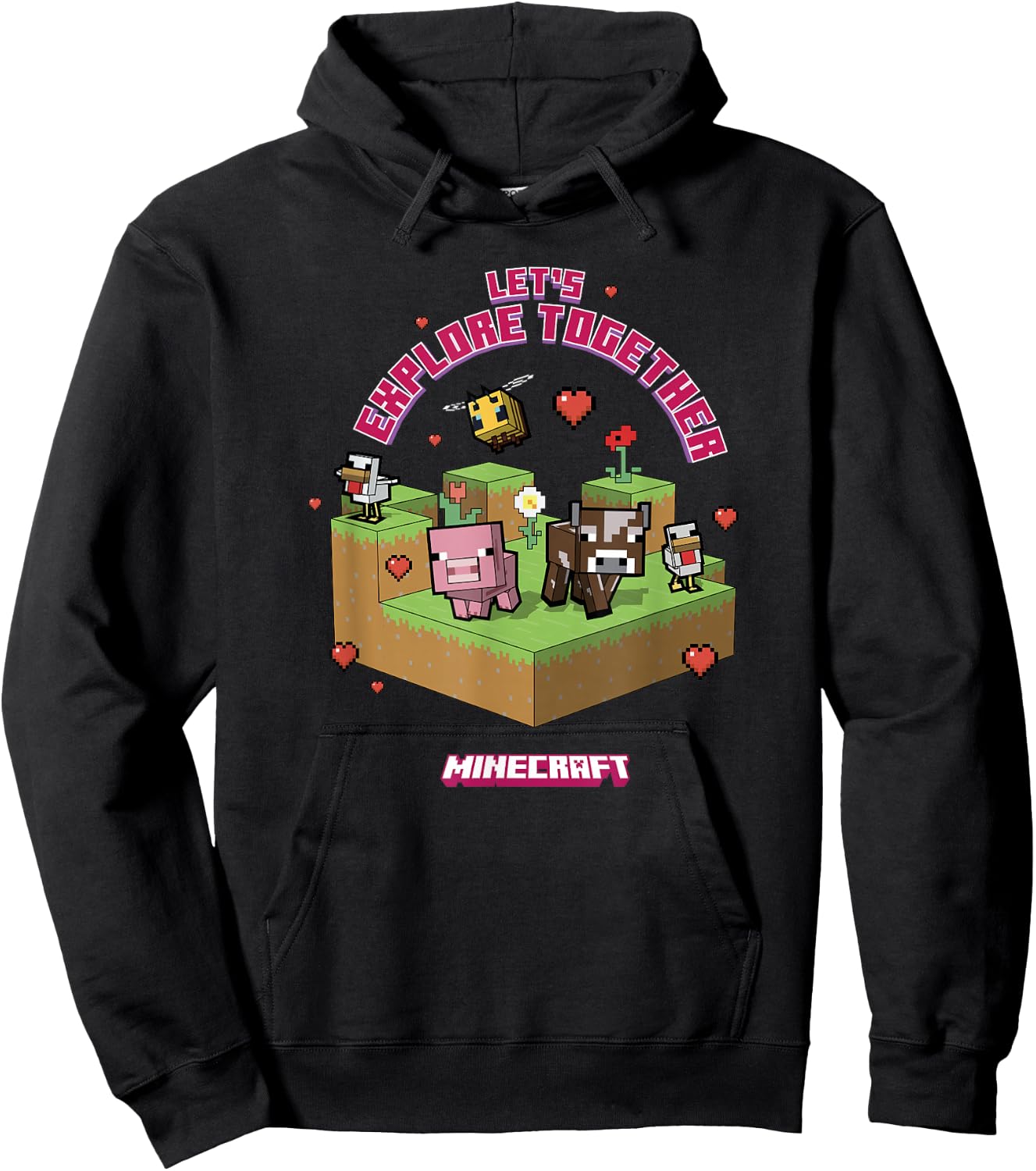 Minecraft Valentine's Day Let's Explore Together Group Shot Hoodie - Hoodie | Black