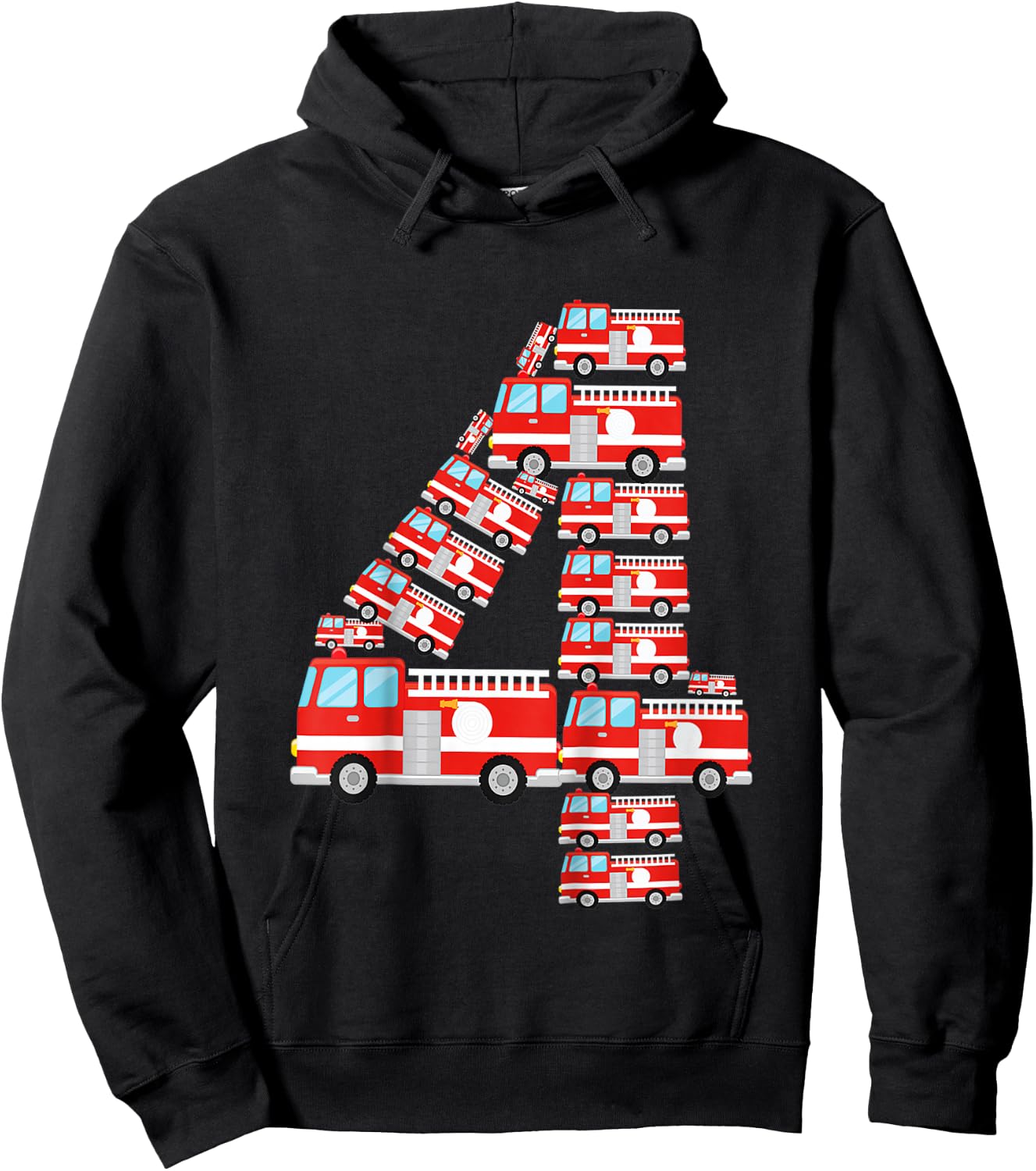 Kids Fire Truck 4th Birthday Boy 4 Year Old Firefighter Hoodie - Hoodie | Black