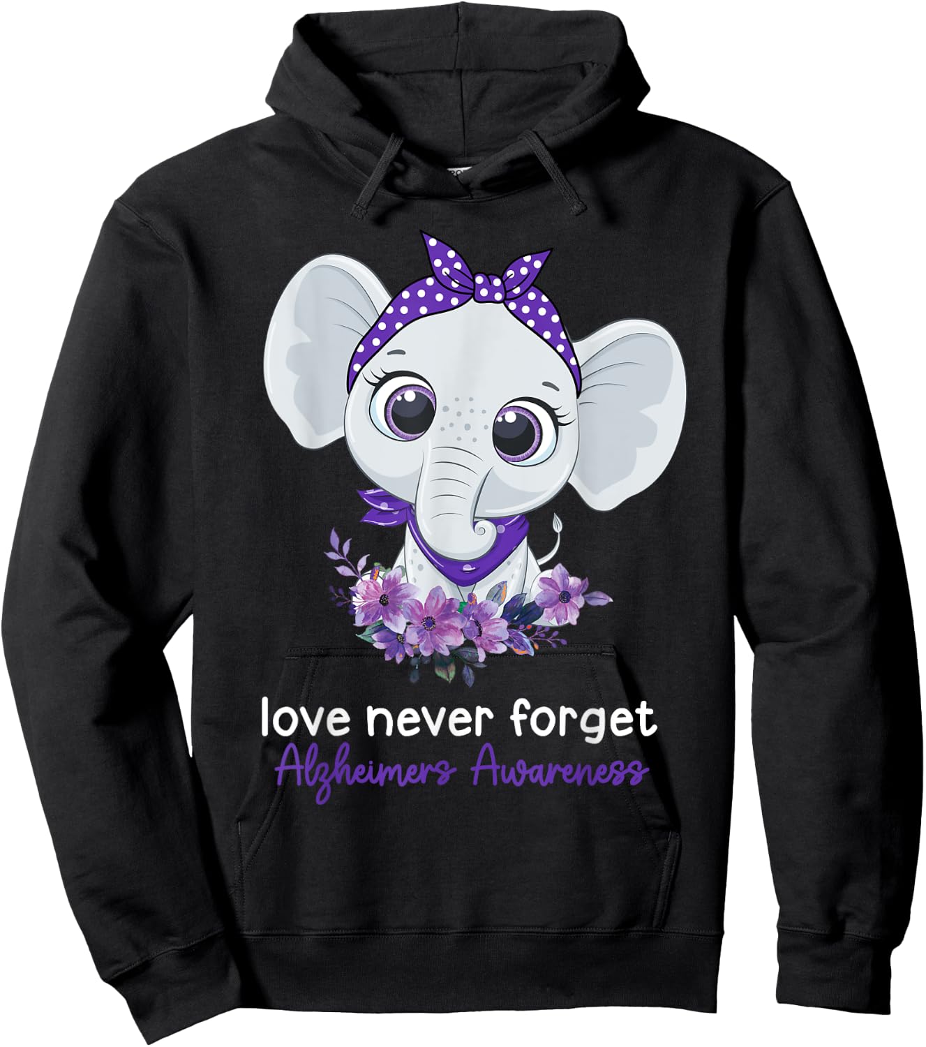 Alzheimer's Awareness Elephant Purple Flower Warrior Support Hoodie - Hoodie | Black