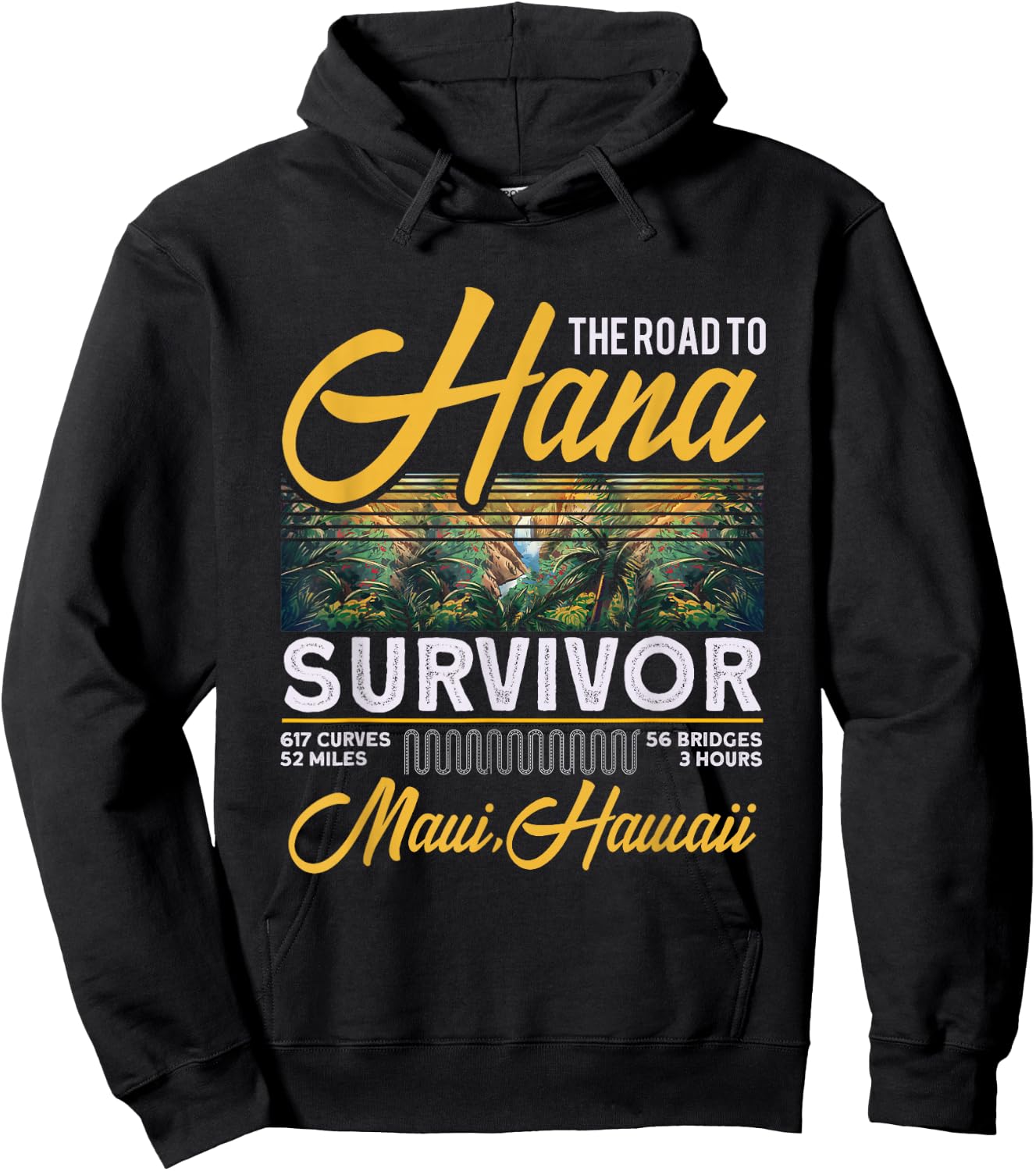 Road To Hana Survivor Curvy Palm Maui Hawaii Hawaiian Fan Hoodie - Hoodie | Black