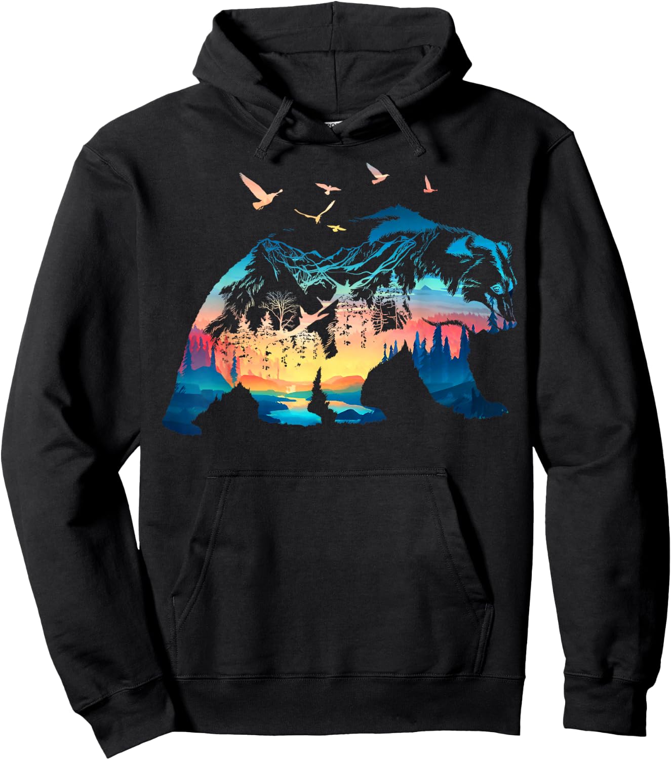 Bear Nature Outdoor Mountains Forest Trees Bear Wildlife Hoodie - Hoodie | Black