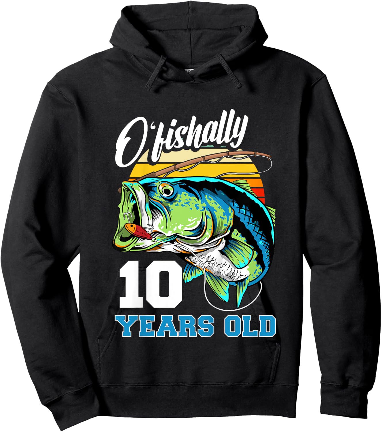 Ofishally 10 Years Old Fisherman 10th Birthday Fishing Hoodie - Hoodie | Black