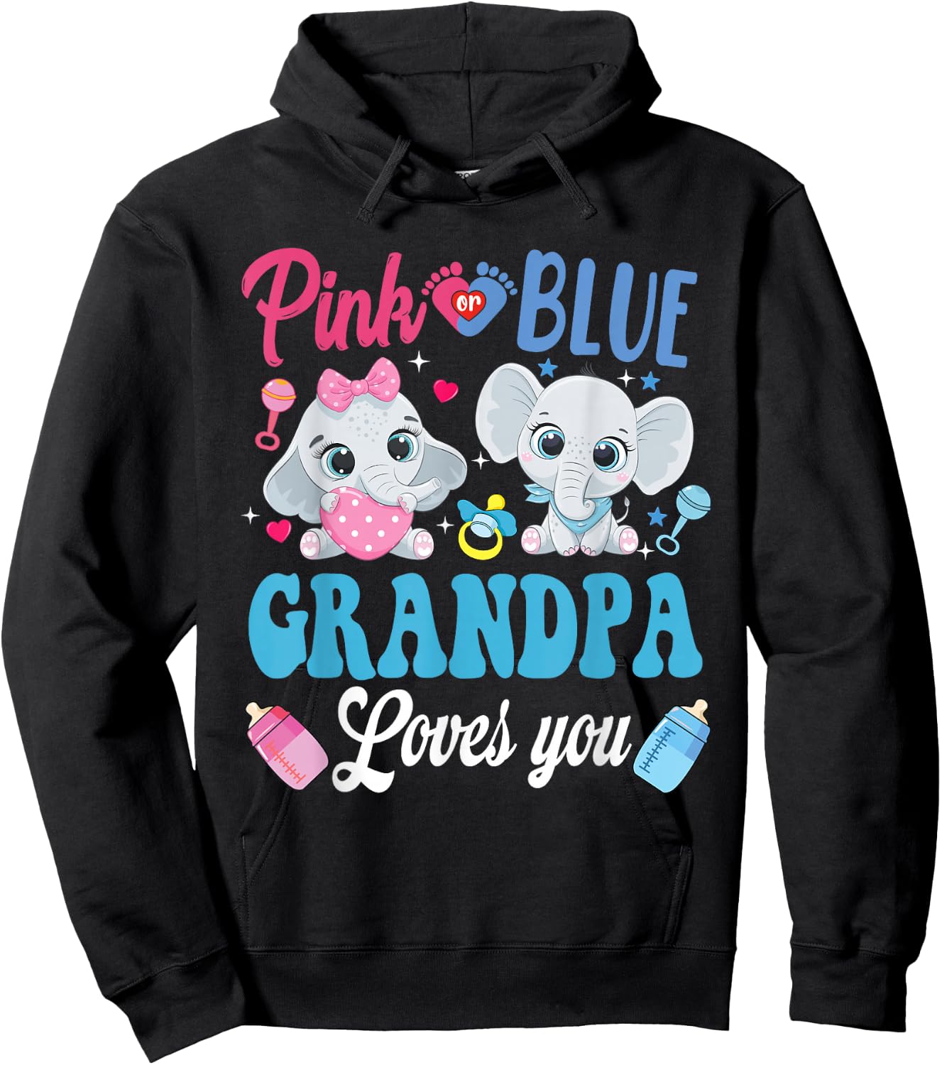Pink Or Blue Grandpa Loves Your shirt Elephant Gender Reveal Hoodie - Hoodie | Black