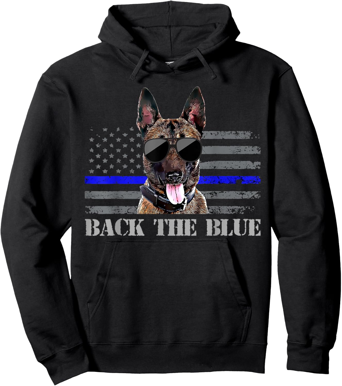 Belgian Malinois Thin Blue Line American Flag Police Dog Hoodie - Hoodie | Black