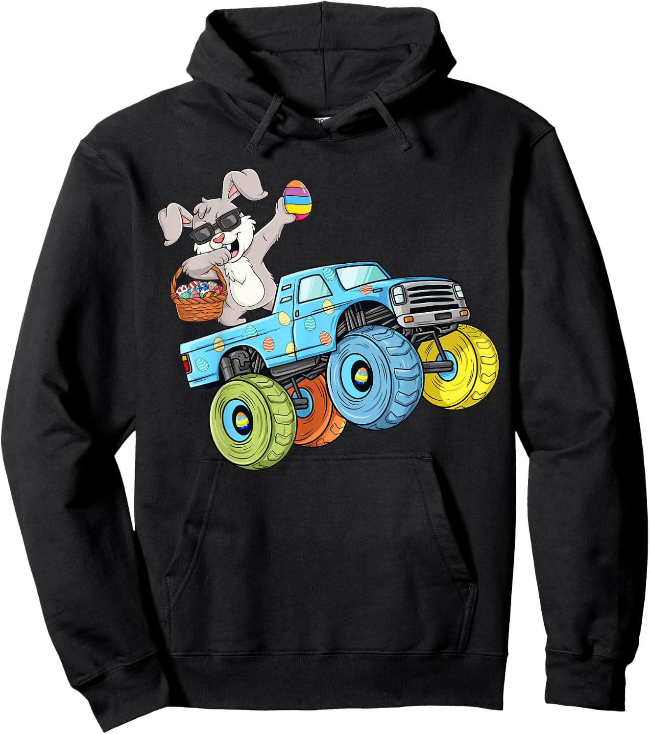 Dabbing Bunny Happy Easter Monster Truck Boys Girls Kids Hoodie - Hoodie | Black