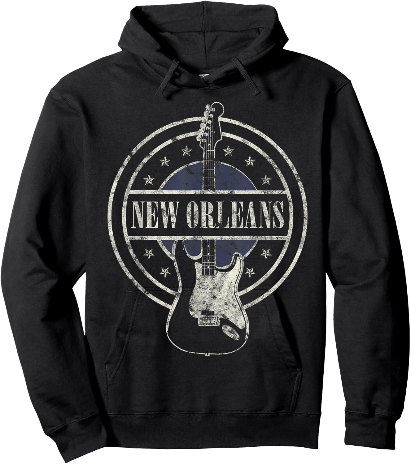 Vintage New Orleans Souvenir Rock and Roll Guitar Player Hoodie - Hoodie | Black