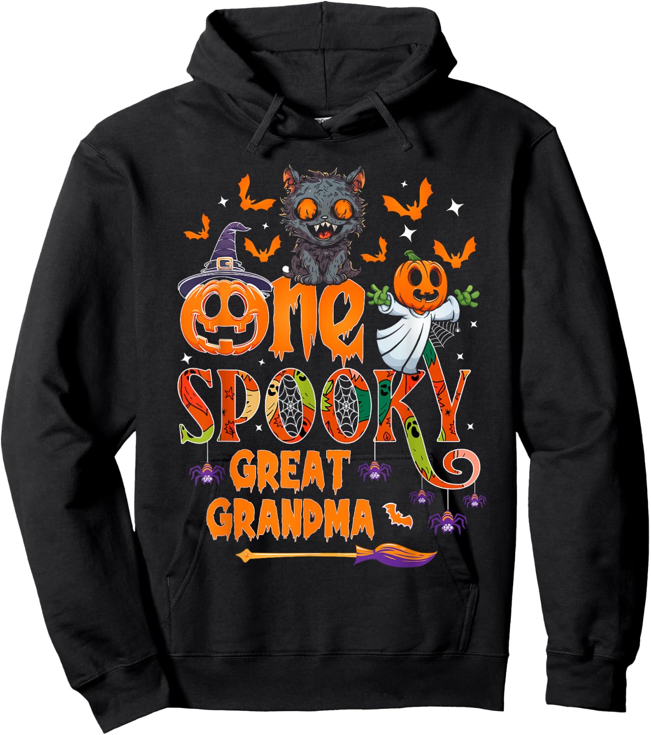 One spooky Great Grandma funny Halloween Grandma cat ghost Hoodie - Hoodie | Black