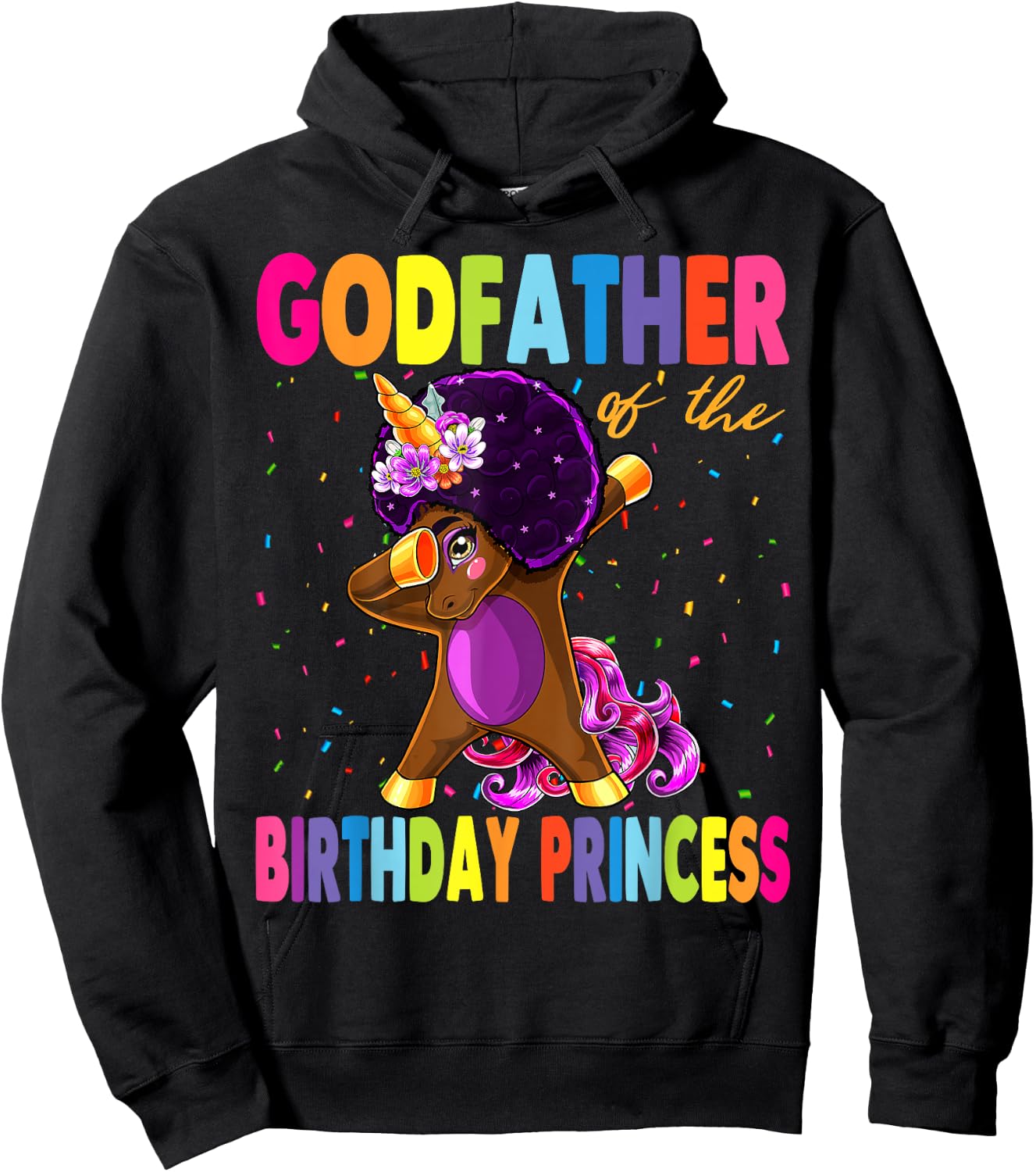 Dabbing Unicorn Afro Godfather of the Birthday Princess Hoodie - Hoodie | Black