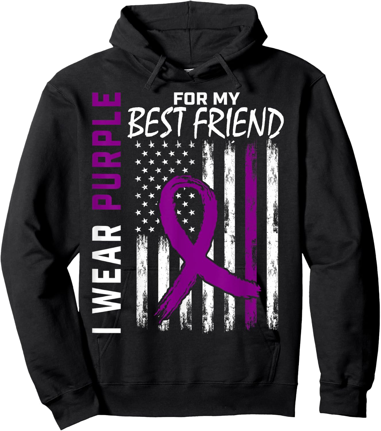 I Wear Purple For My Best Friend Lupus Awareness USA Flag Hoodie - Hoodie | Black