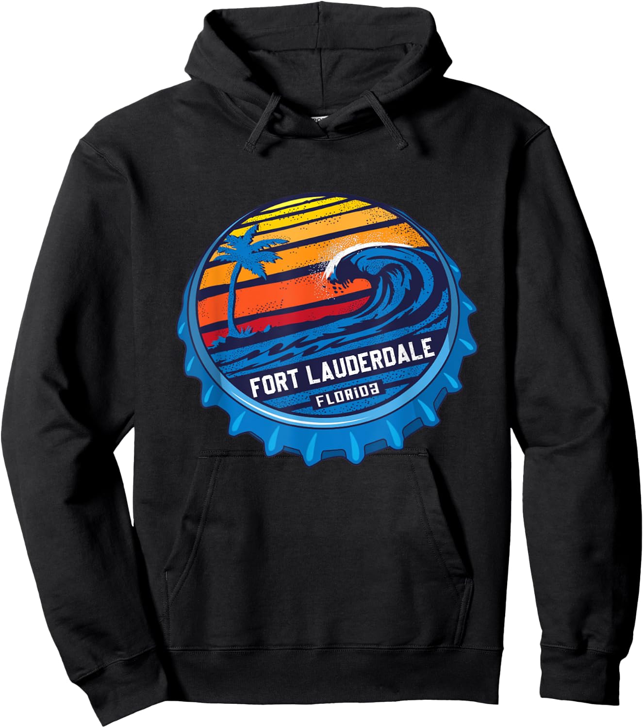Palm Tree Ocean Wave On Bottle Cap Fort Lauderdale Florida Hoodie - Hoodie | Black