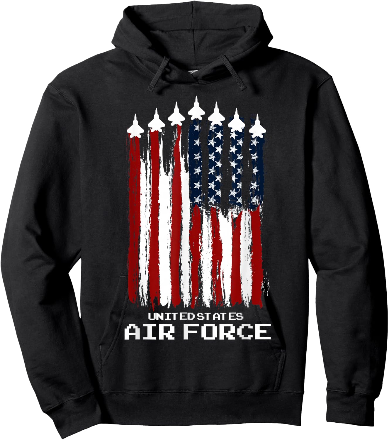 Vintage US Air Force Veterans USA American Flag 4th of July Hoodie - Hoodie | Black