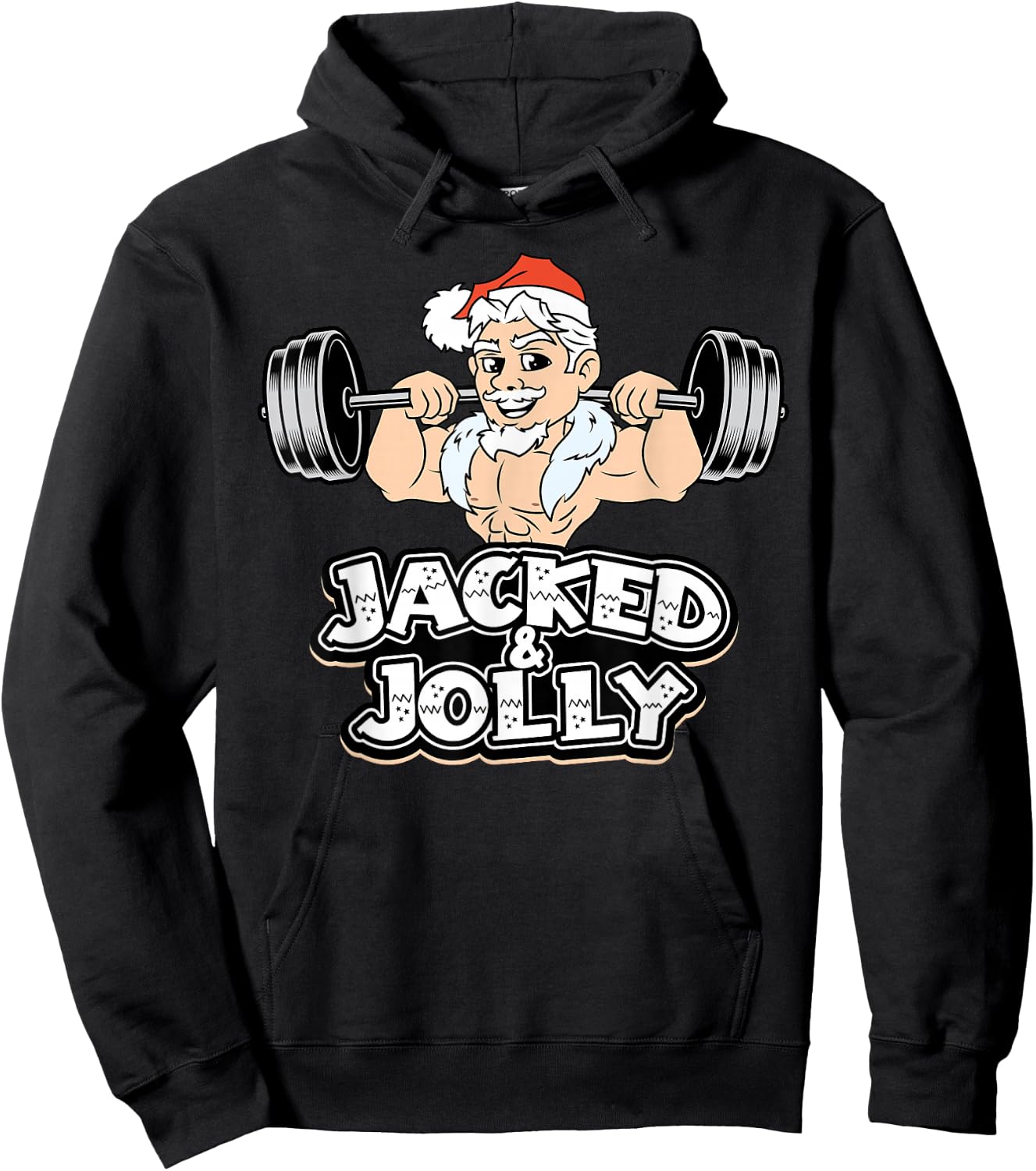 Jacked And Jolly Christmas Gym Workout Santa Lifting Funny Hoodie - Hoodie | Black