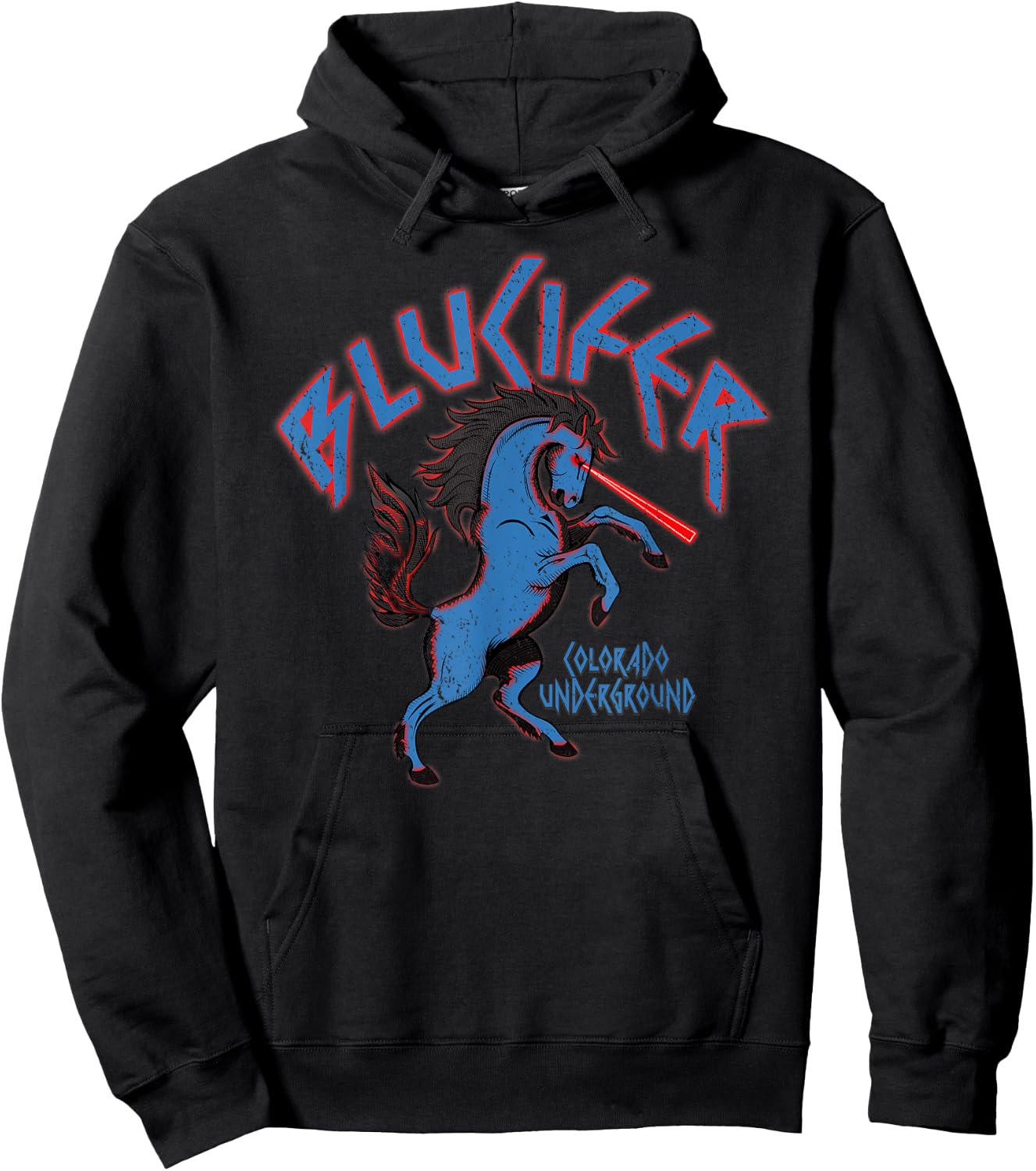 Colorado Flag and Blucifer The Blue Horse Hoodie - Hoodie | Black