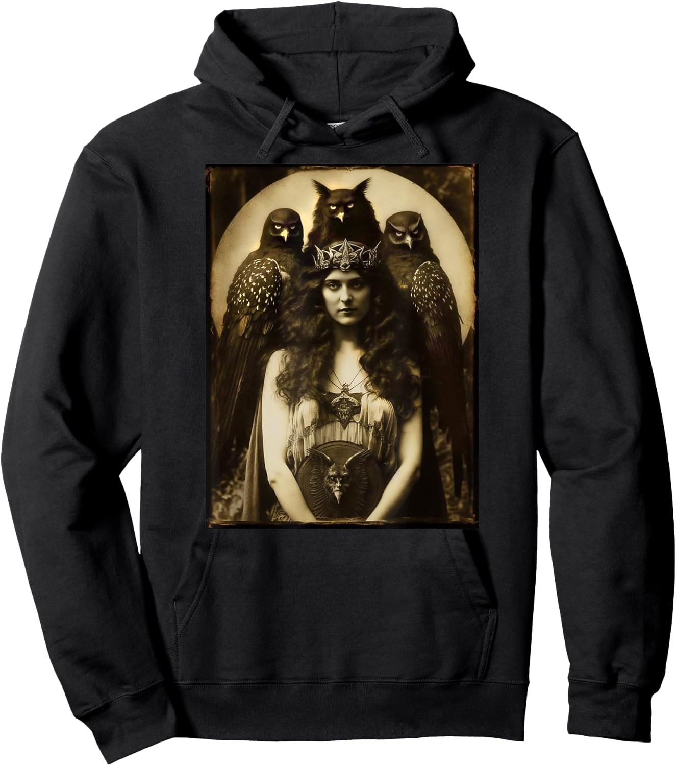 Vintage Witch Sorceress With Raptor Birds 1910s Photography Hoodie - Hoodie | Black